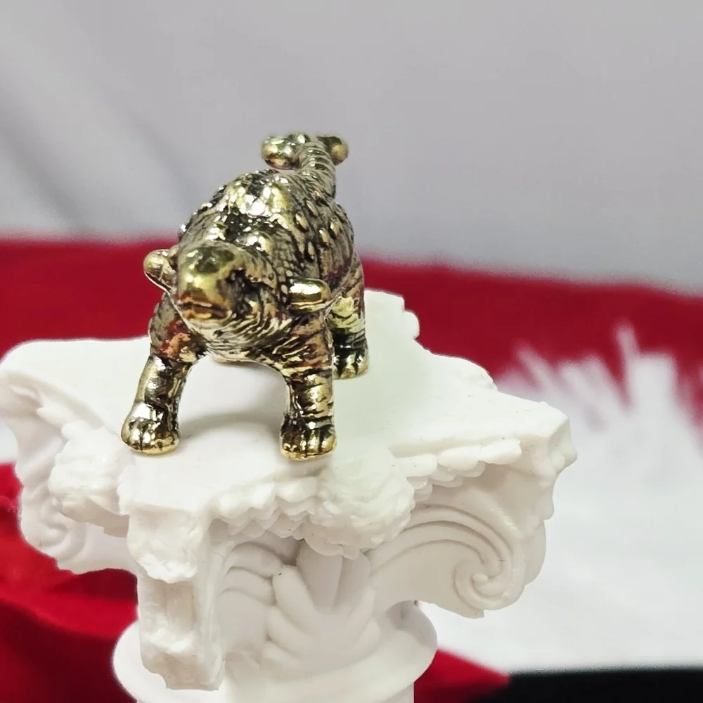 Mini Vintage Brass Ankylosaurus Dinosaur Figurine Gold Collectible Reptile Decor